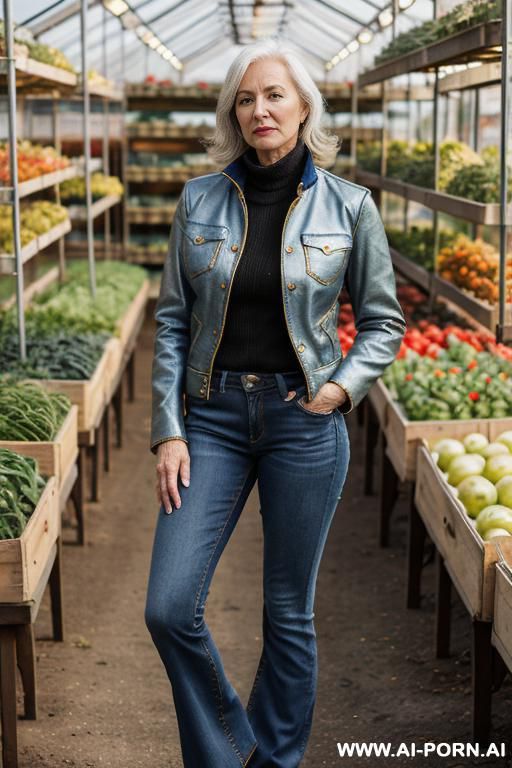 mature woman, vintage bootcut blue jeans, golden short flats boots - #main