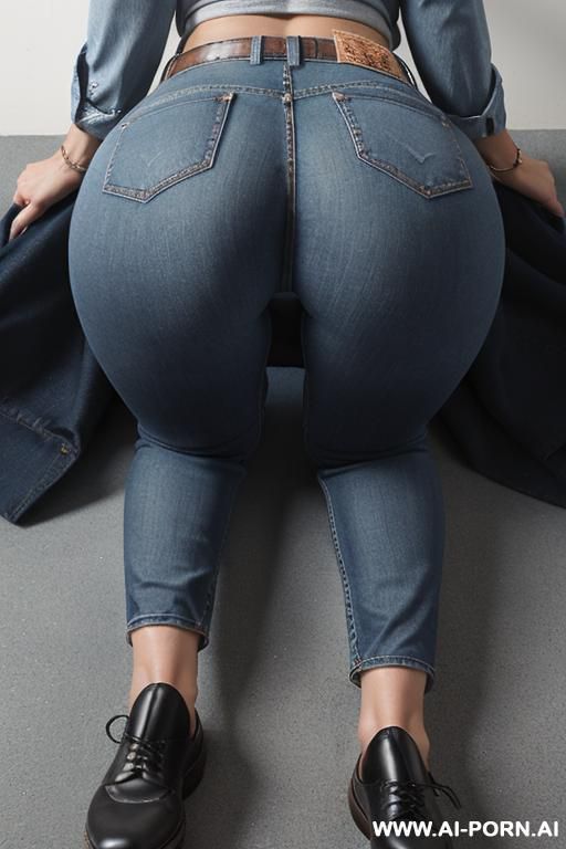 mature woman, angry teacher, vintage bootcut blue jeans, oxford shoes, belt, ((view from the ground)), lean, twerking, ((full body)), camera laying on the ground, ((show her ass and face)) - #main