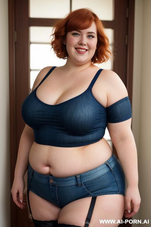 white woman, rotund body, huge, supermodel, pear shaped, lovehandless, obese, tummy, short hair, huge legs, massive hips, high rise (garter belt stockings), eye contact, huge arms - #main