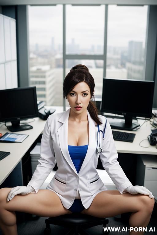 white medical coat, blue medical gloves, mask - #main