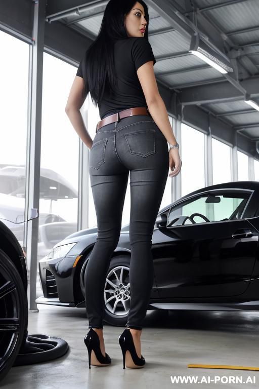ebony, low rise jeans, nice ass, belt, oxford shoes - #main