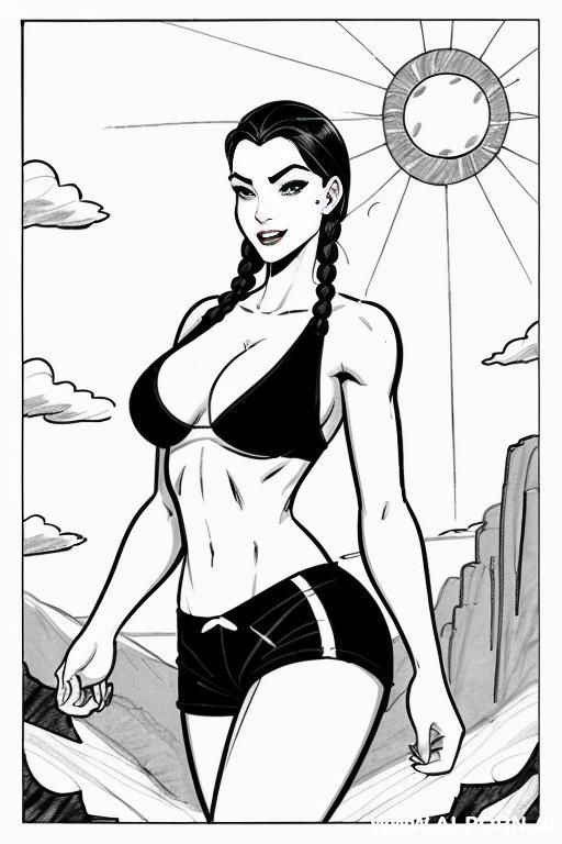 ((((image comic-drawing cartoon style)))) down level shot boobs in closedup ((((sky landscape bright sun)))) at the outdoor in the park ((((seductive gaze)))) pretty sci-fi woman sci-fi monk, weared - #main