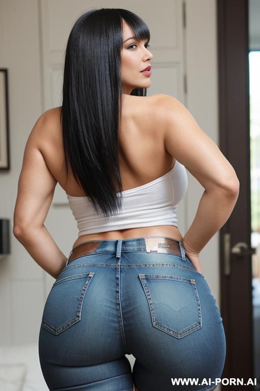 (from the back) (looking at the camera) (cutout jeans shorts) - #main