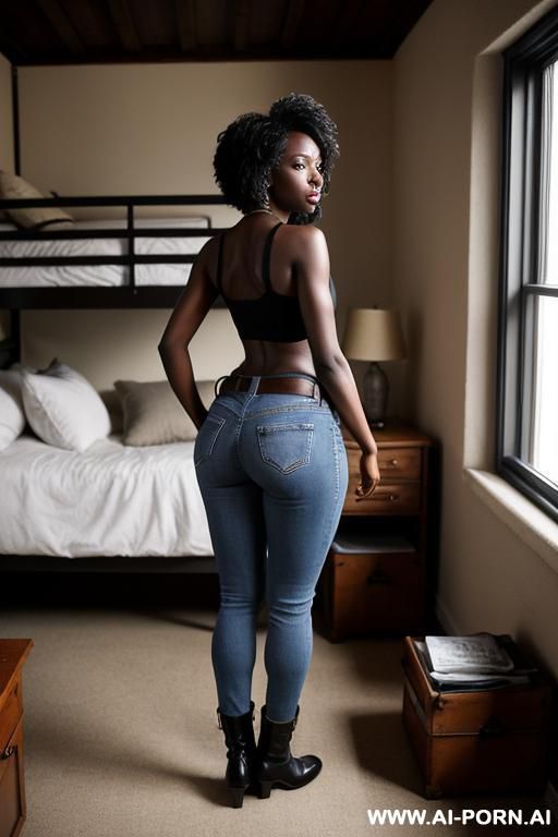 ebony, vintage jeans, round ass, military boots, golden belt - #main