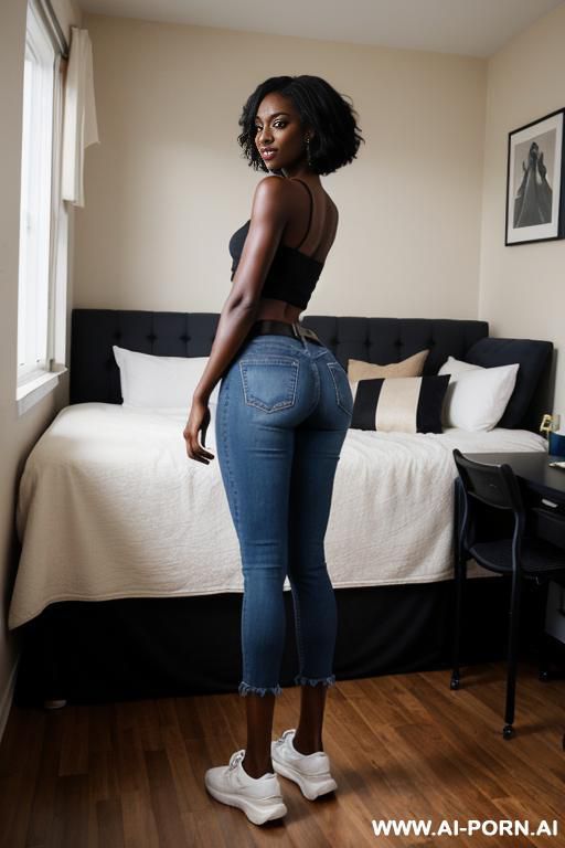ebony, vintage jeans, tight ass, huge sneakers, golden belt - #main