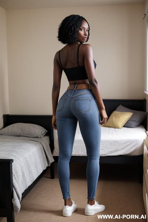 ebony, vintage jeans, tight ass, high sneakers, golden belt - #main