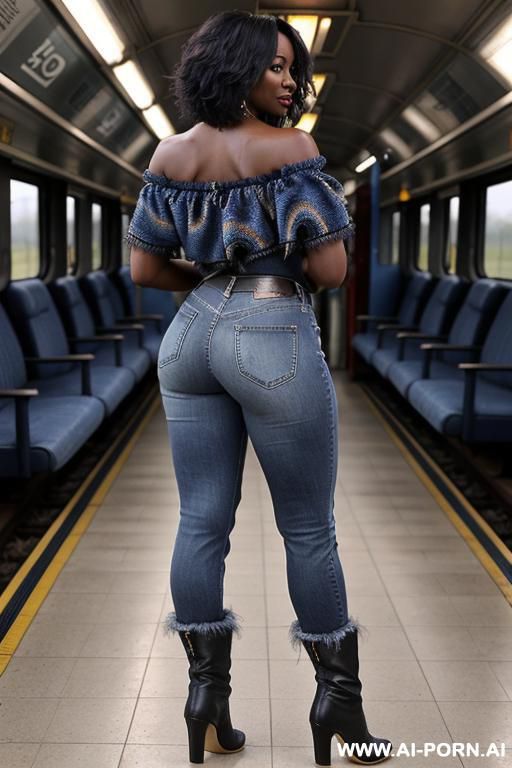 mature ebony, vintage mom blue jeans, round ass, long cowwoman boots - #main