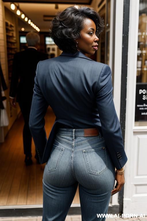ebony mature woman, vintage blue mom jeans, pear ass, short blazer, oxfords - #main
