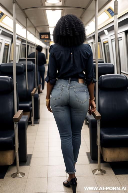 ebony mature woman, vintage dark- blue mom jeans, pear ass, clogs shoes - #main