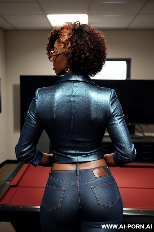 ebony mature woman, vintage blue flared jeans, pear ass, blazer, oxford shoes - #main