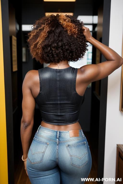 ebony mature woman, vintage blue ripped jeans, pear ass, oxford shoes - #main