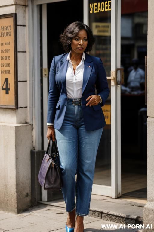 bangladeshi ebony mature woman, vintage blue mom jeans, pear ass, short blazer, oxfords - #main