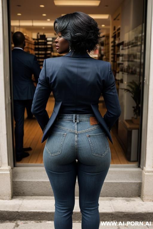 ebony mature woman, vintage blue mom jeans, pear ass, short blazer, oxfords - #main