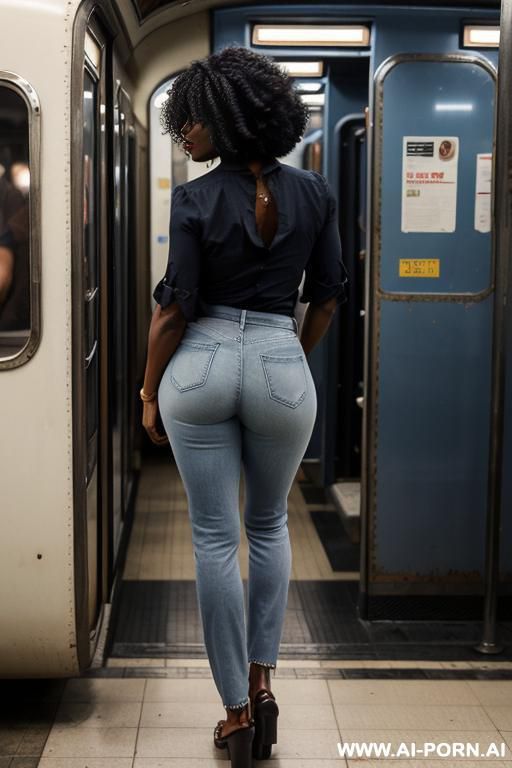 ebony mature woman, vintage blue mom jeans, pear ass, clogs shoes - #main