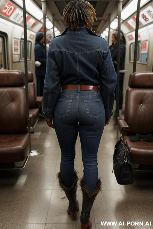 ebony mature, vintage blue mom jeans, pear ass, red jacket, brown riding flats boots - #main