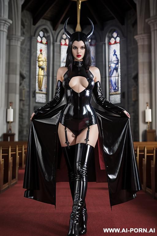 latex horny priestess, latex boots, devil horns - #main