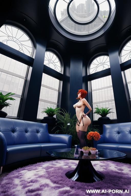 ginger sexy body hooker nude naked thick legs long legs big ass futuristic scifi big rounded room big windows glass wall curved wall tall room puffy sofa palm traees flowers garden big city - #main