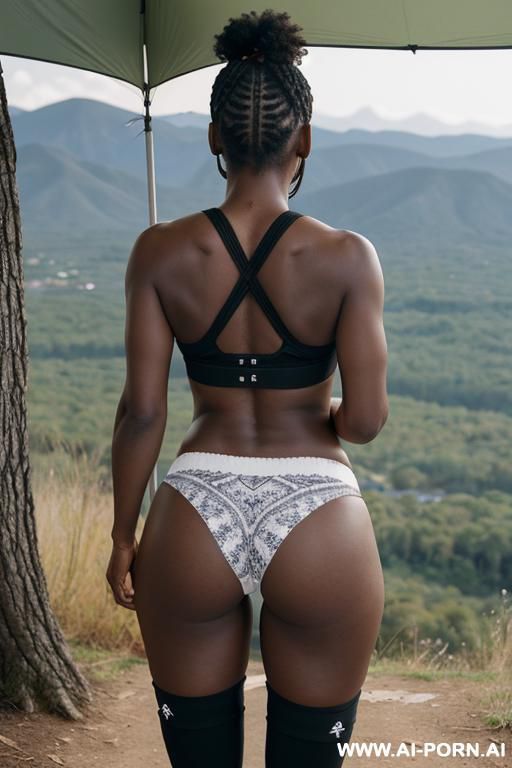 ebony, granny white panties, hiking boots, socks - #main