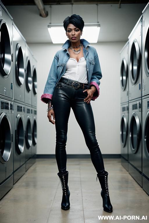 ebony mature woman, straight blue jeans, pear ass, leather belt, ridding flats long boots - #main