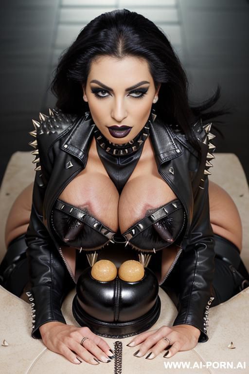 ((((persian milf)))) with (((((((gigantic tits))))))) and (((long hair))), ((((makeup)))) , (((tight spiked studded black leather jacket))) (((tight spiked black leather pants))) (((boots))) ((((((big ass)))))) (((glazed in cum))) - #main