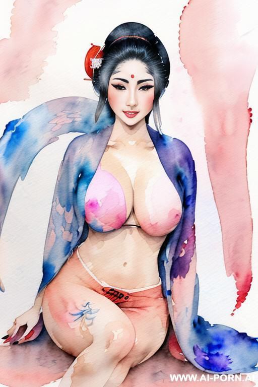 ((((showing tits)))) ((((topless)))) (((((geisha)))) ((((image comic-drawing watercolor style)))) down level shot boobs in closedup ((((open kimono)))) ((((seductive gaze)))) pretty geisha woman full lips - #main
