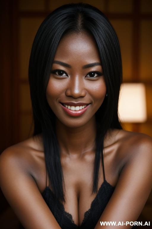 senoi woman, angry smile, very dark skin - #main