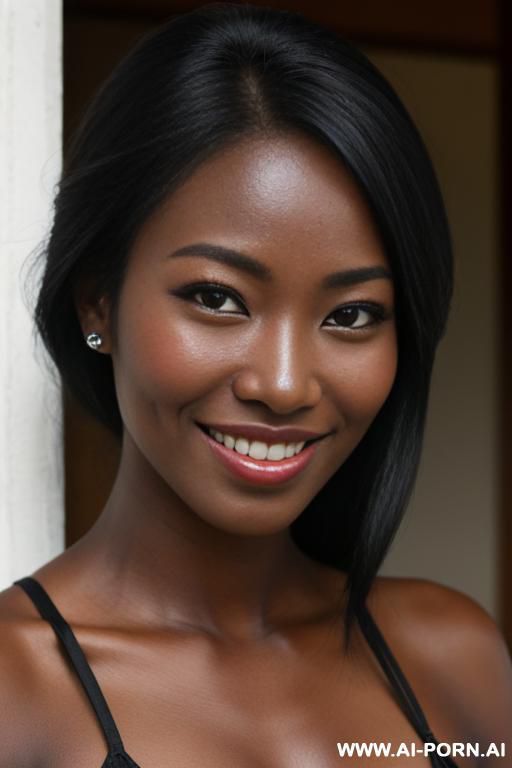 senoi woman, shocked smile, very dark skin - #main