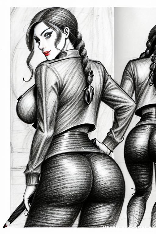 ((((mediun body shot)))) (((on three panels))) ((((image comic-drawing pencil style)))) ((((from behind)))) ((((ass close up)))) ((((security guard)))) ((((walking)))) ((((big eyes)))) pretty italian woman - #main