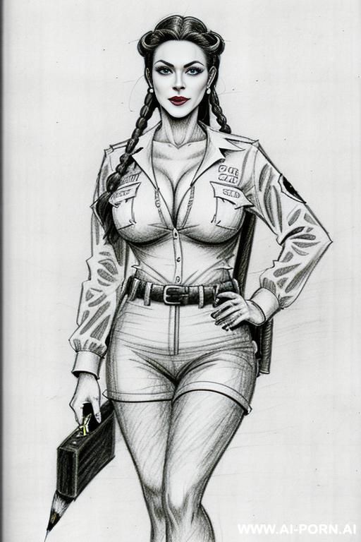 ((((full body shot)))) ((((image comic-drawing pencil style)))) down level shot boobs close up ((((landscape office)))) ((((security guard)))) ((((walking sexy pose)))) ((((shameless)))) ((((seductive gaze)))) - #main