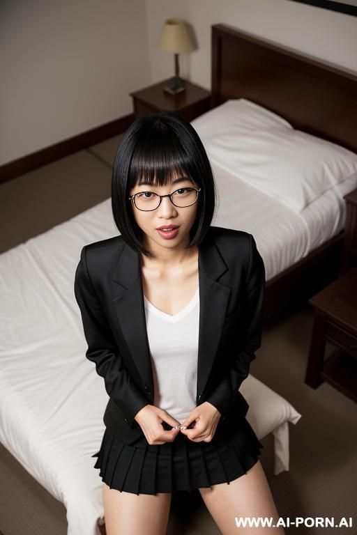 cute asian woman wearing black round glasses being fucked in missionary style. orgasm face. spread legs. - #main