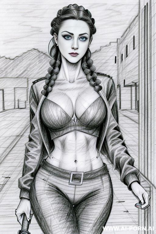 ((((mediun body shot)))) ((((image comic-drawing pencil style)))) down level shot boobs close up ((((landscape office)))) ((((security guard)))) ((((walking sexy pose)))) ((((shameless)))) ((((horizonte gaze)))) - #main