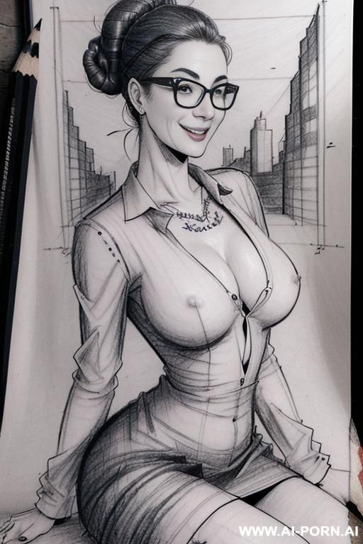 ((((mediun full body shot)))) ((((orgasm)))) ((((image comic-drawing pencil style)))) up level shot boobs in close up ((((landscape office)))) ((((office woman)))) ((((siting on descktop sexy pose)))) - #main