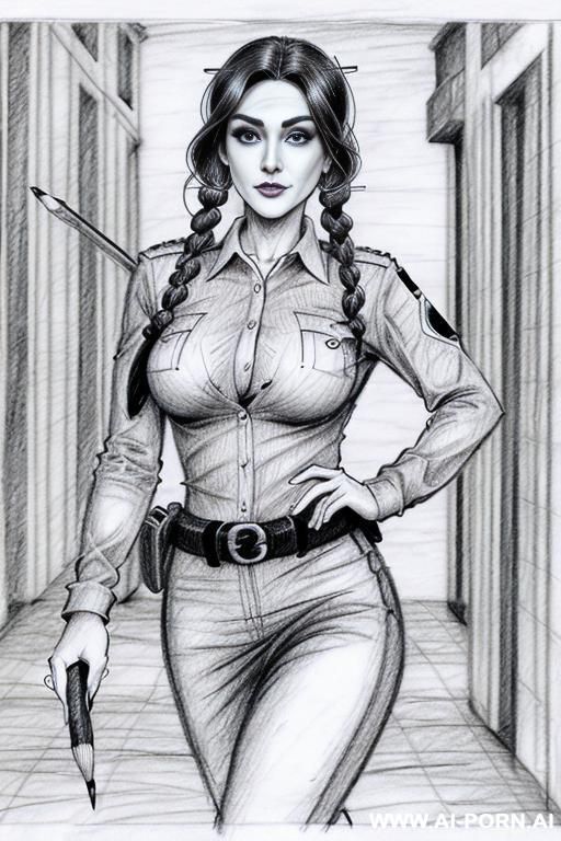 ((((mediun body shot)))) ((((image comic-drawing pencil style)))) down level shot boobs close up ((((landscape office)))) ((((security guard)))) ((((walking sexy pose)))) ((((looking at the horizon)))) - #main
