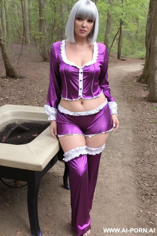 ugly face old gilf mom, bbw old granny. sexy bbw with large ass. white see through dress. stand in a forest at a fire pit. over 0 years old. - #main