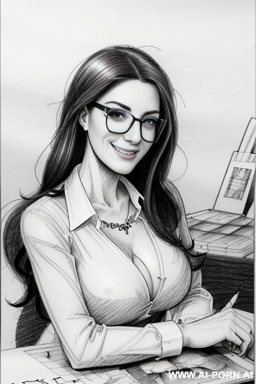 ((((mediun full body shot)))) ((((each panels a different pose sexy)))) ((((image comic-drawing pencil style)))) up level shot boobs in close up ((((landscape office)))) ((((office woman)))) ((((siting - #main