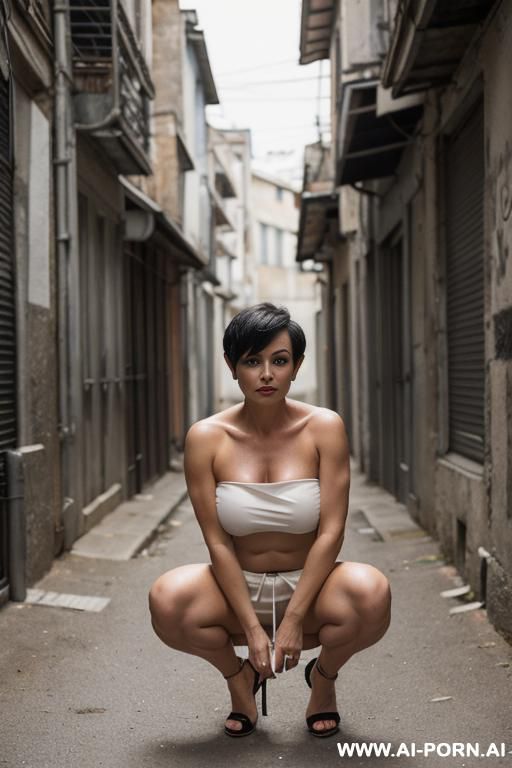 (strapless low cut short top) (littered back alley) - #main