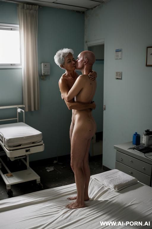 ((very old mature grandma hugging and kissing misogynistic thirty year old bald man)) ((completely nude barefoot)) ((man standing on floor hugging and kissing woman)) ((full body view)) ((hi-quailty)) - #main