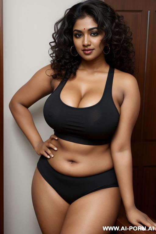 thick curly hair indian woman in tank top with big boobs and body. slightly darker skin tone - #main