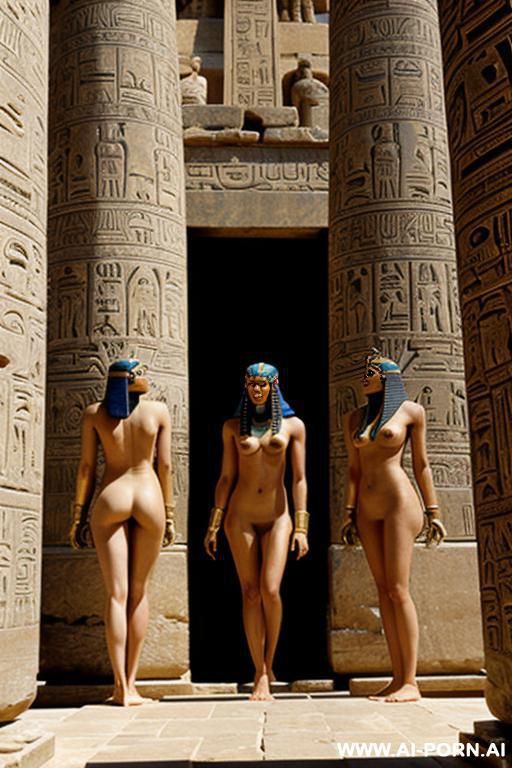 four ancient egyptian naked male temple servants - #main