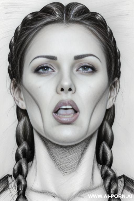 ((((image comic-drawing pencil style)))) down level shot ((((face close up)))) ((((front face)))) ((((security guard)))) ((((open mouth)))) ((((very open eyes)))) pretty italian woman full red lips, muscle - #main