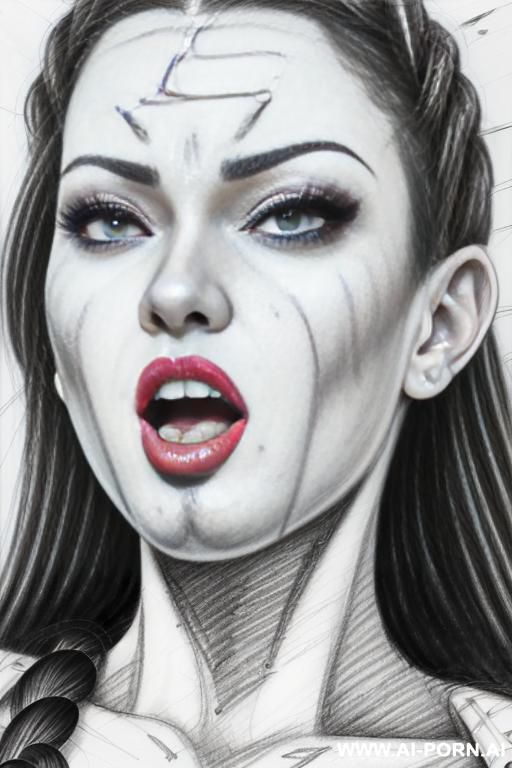 ((((image comic-drawing pencil style)))) down level shot ((((face close up)))) ((((front face)))) ((((security guard)))) ((((open mouth)))) ((((big eyes)))) pretty italian woman full red lips, ((((ahegao)))) - #main