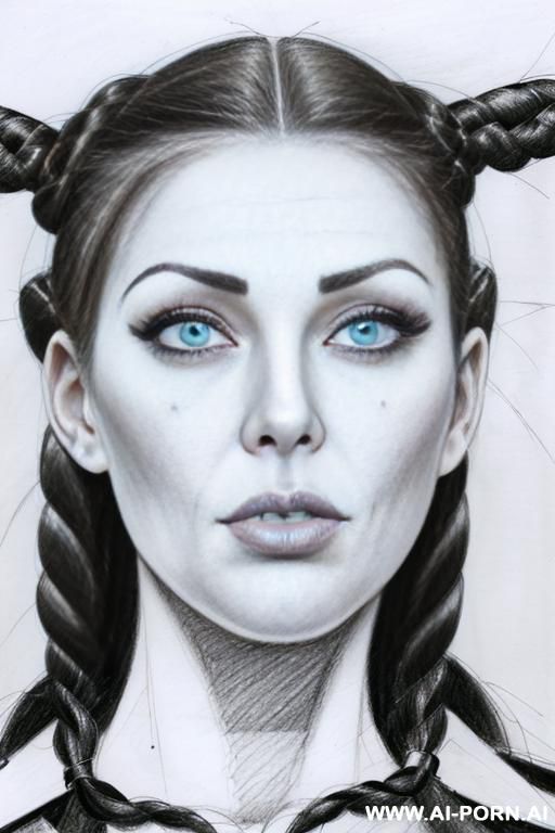((((image comic-drawing pencil style)))) down level shot ((((face close up)))) ((((front face)))) ((((security guard)))) ((((huge eyes)))) ((((very very open eyes)))) pretty italian woman full red lips, - #main