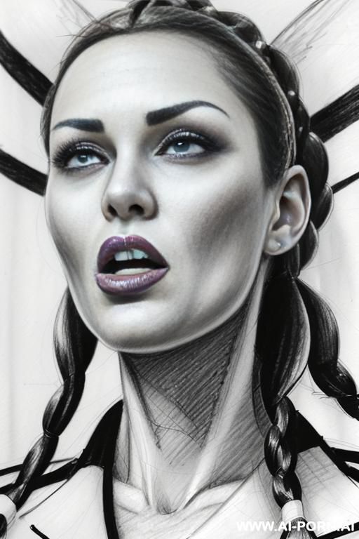 ((((image comic-drawing pencil style)))) down level shot ((((face close up)))) ((((front face)))) ((((security guard)))) ((((open mouth)))) ((((huge eyes)))) ((((very very open eyes)))) pretty italian woman - #main
