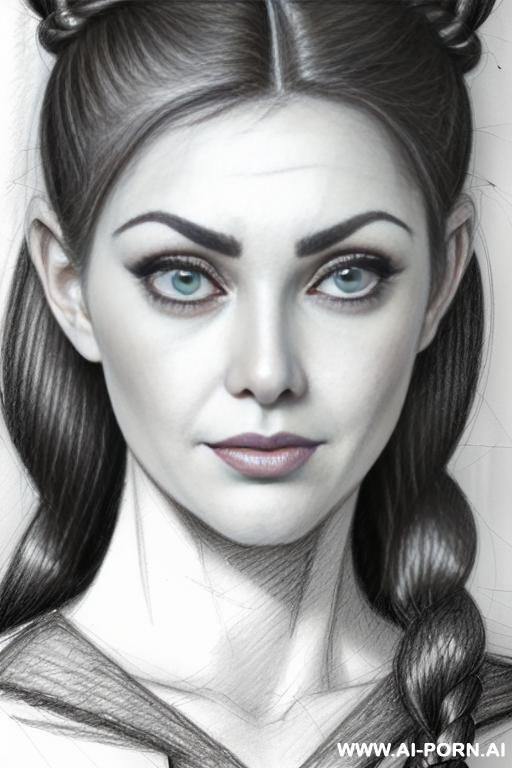 ((((image comic-drawing pencil style)))) down level shot ((((happily)))) ((((face close up)))) ((((front face)))) ((((security guard)))) ((((happily)))) ((((big eyes)))) pretty italian woman full red lips, - #main