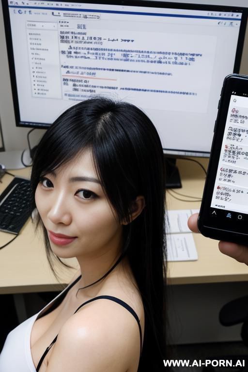 slutty japanese app engineer, at work, working hard, eye contact, pov - #main