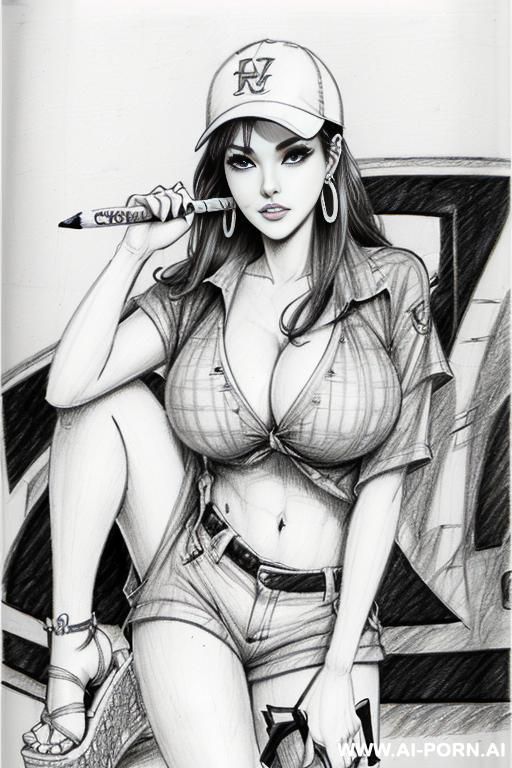 ((((image comic-drawing pencil style))) ((((one panels)))) , (((full body shot))) , (hoop earrings), long, chuby, ((((sadly)))) , brunette pixie haircut, (sexy slut) , ((((japanese woman)))) , ((((huge - #main