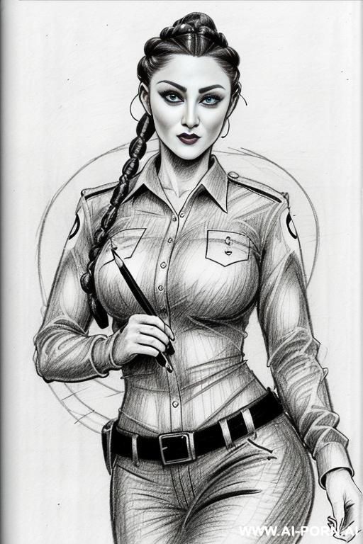 ((((image comic-drawing pencil style)))) down level shot ((((surpised face)))) face close up ((((front face)))) ((((landscape underground parking )))) ((((security guard)))) ((((walking sexy pose)))) - #main