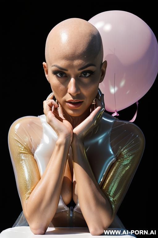 perfect androgynous, perfect faceasian-american perfect androgynous bald ballerina, short latex skirt, ((lightly curved)), ((bulge on crotch)) ((bulging crotch)), ((crotch show bulge)), ((huge inside panties - #main
