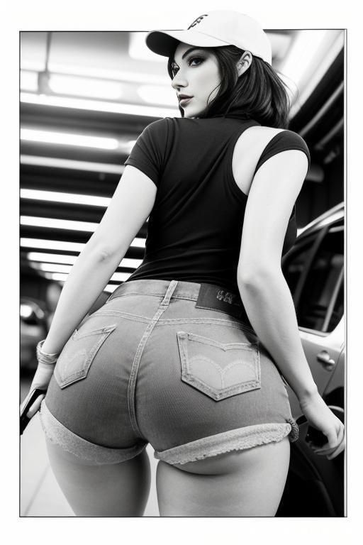landscape a under ground parking , (((image comic-drawing pencil style))) (((close up tigth ass shot))) long, chuby, (((confused))) brunette pixie haircut (sexy slut) (from behind) (((in the - #main