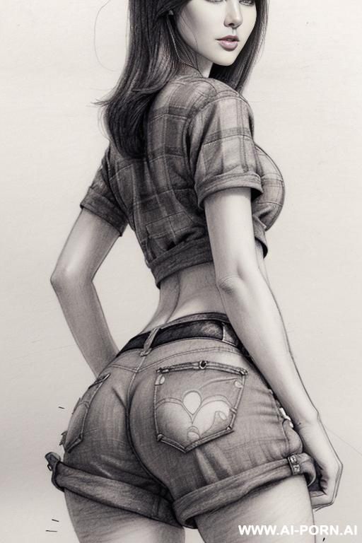 landscape a under ground parking , (((image comic-drawing pencil style))) (((close up ass shot))) long, chuby, (((confused))) brunette pixie haircut (sexy slut) (from behind) (((in the underground - #main